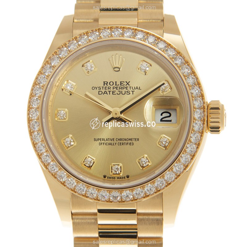 Rolex Lady Datejust Replica - Automatic - 18kt Gold - Diamond Dial - Gold Clasp - Luxury Replica LADY DATEJUST Watch